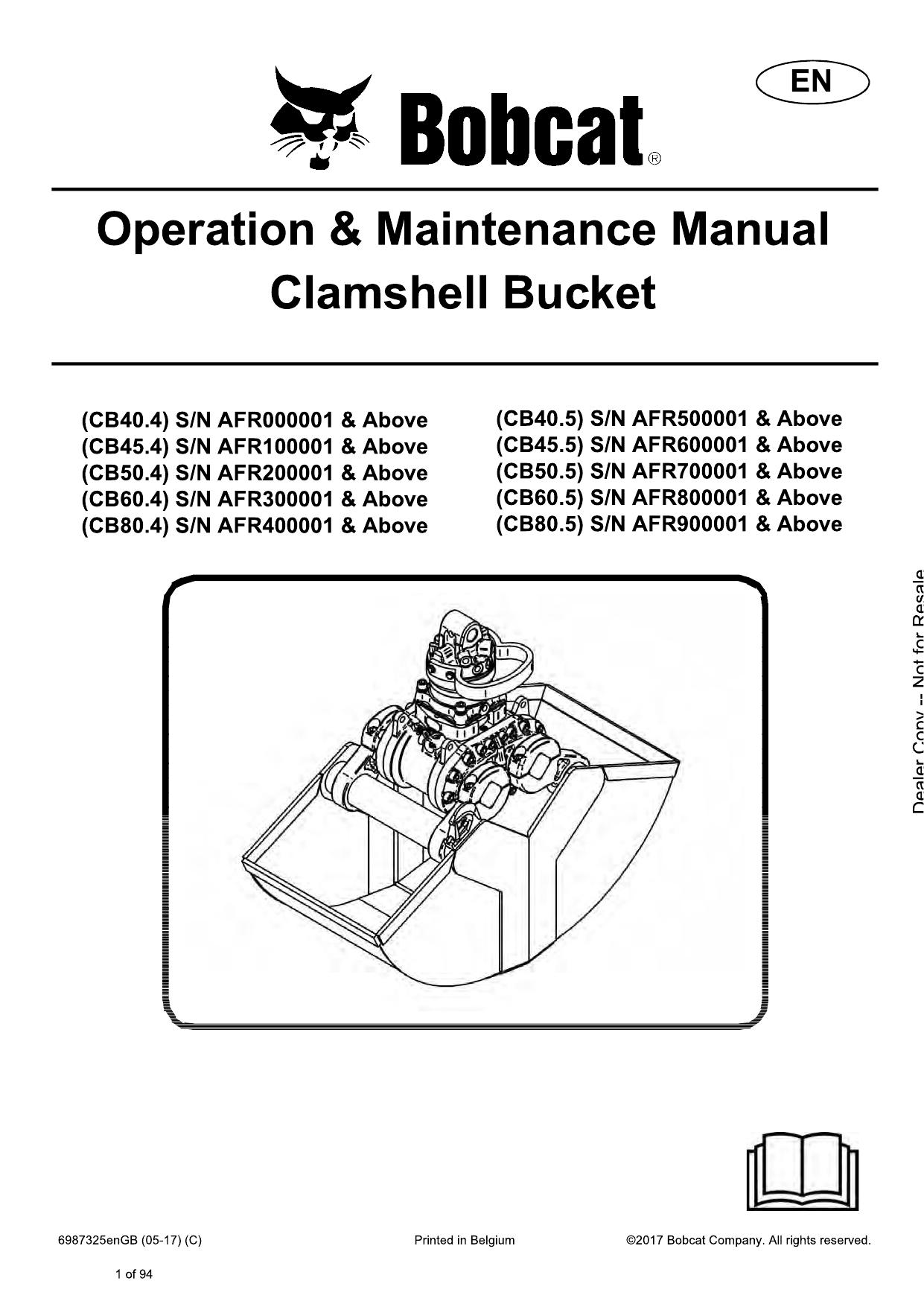 Clamshell Bucket Operation & Maintenance Manual Bobcat
